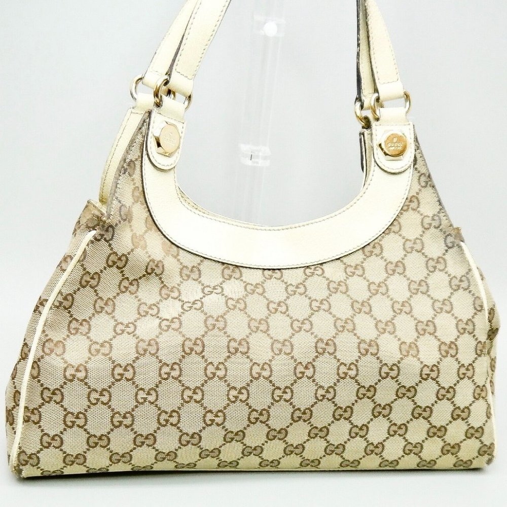 GUCCI Charmt  GG Pattern Canvas Hobo Bag Shoulde